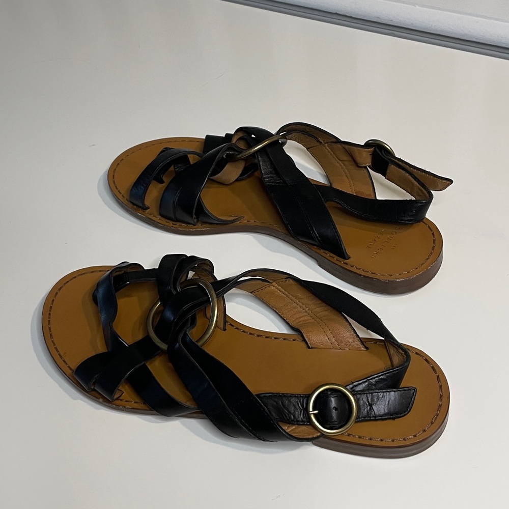 Sezane Olympe Low Sandals Black Leather Strappy Flat Slides Size 38 - Picture 4 of 9